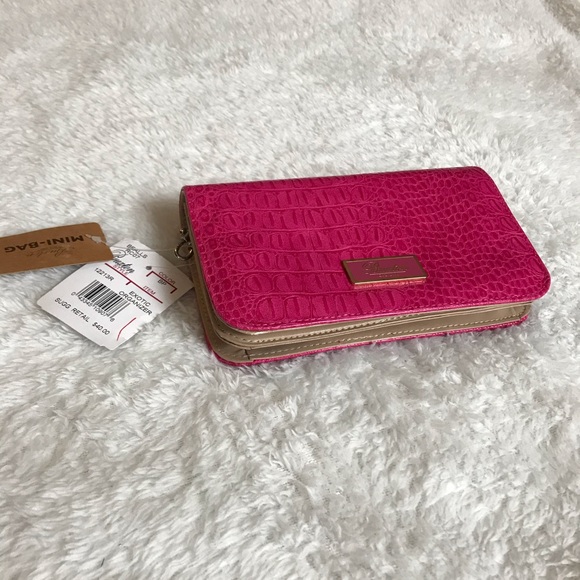 Buxton Pink Faux Alligator Mini Bag Satchel Wallet - Picture 2 of 7